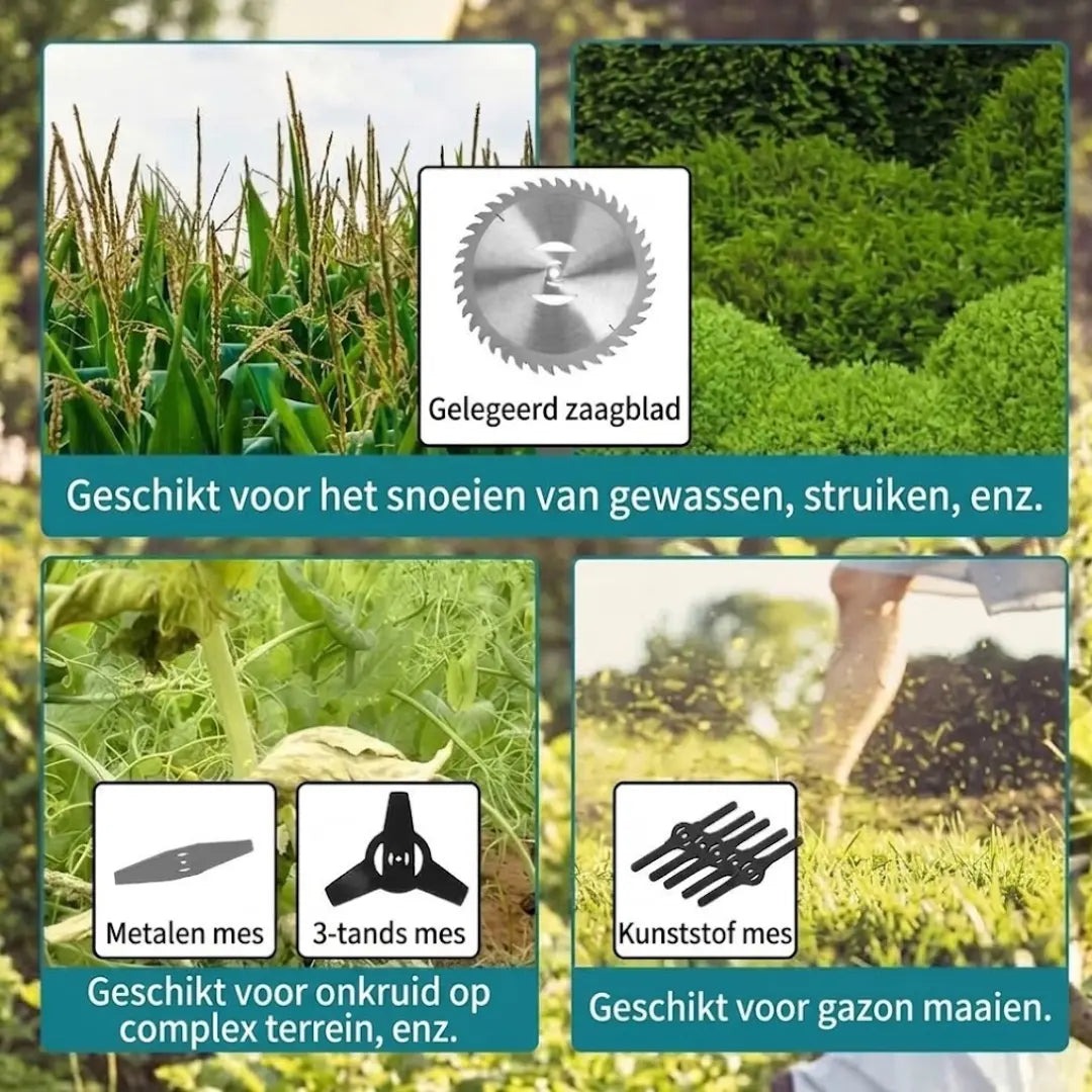 2-in-1 Draadloze Elektrische Bosmaaier & Grasmaaier + Gratis Accu + Snellader